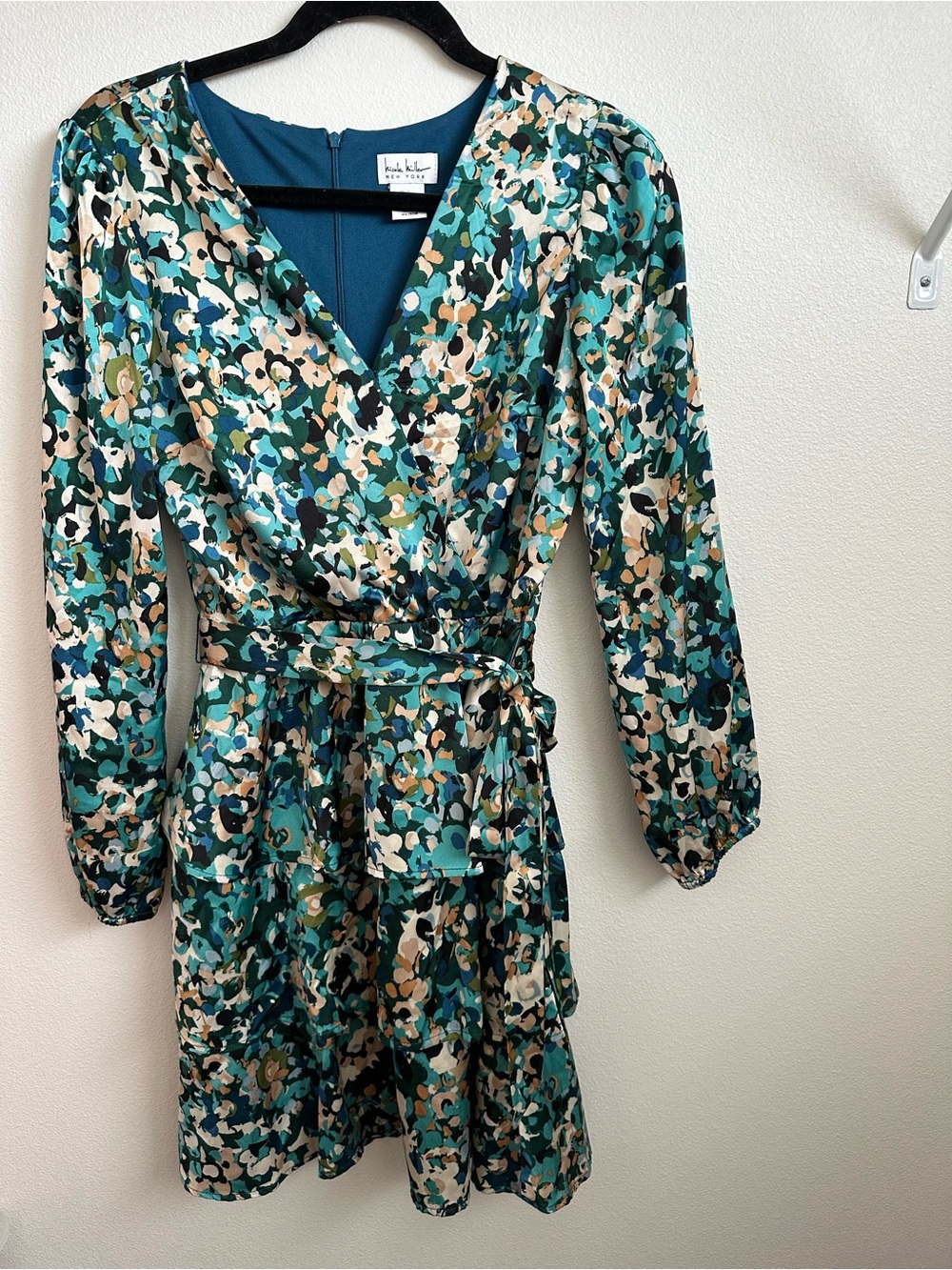 Nicole Miller Teal Green Long-Sleeve Dress